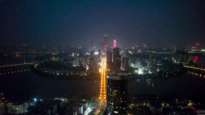 航拍广西柳州城市大景夜景柳江大桥  