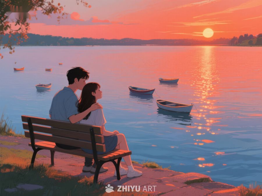 湖畔夕阳下的情侣 311
