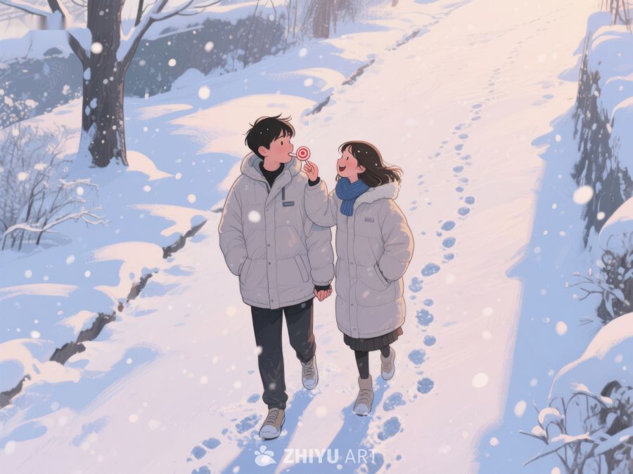 冬日雪景中漫步的两人 104