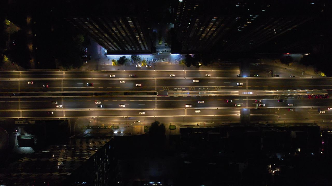 成都城市夜景交通东二环航拍 