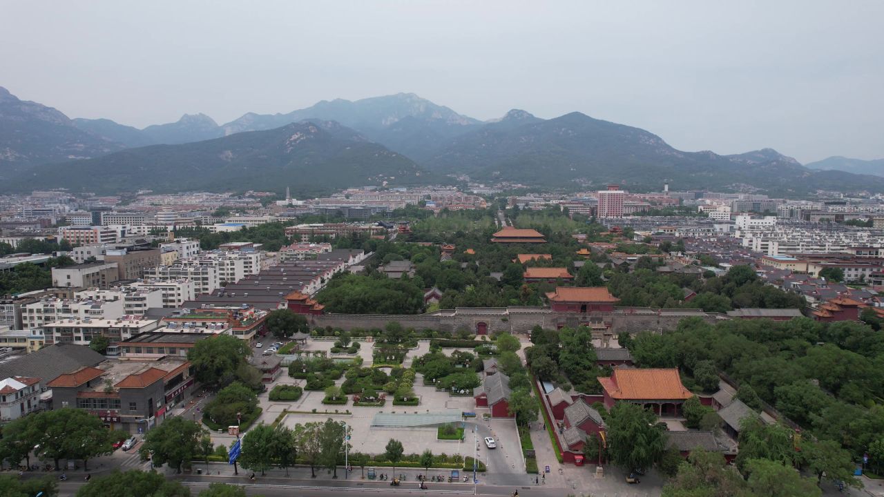 山东泰安城市风光航拍 