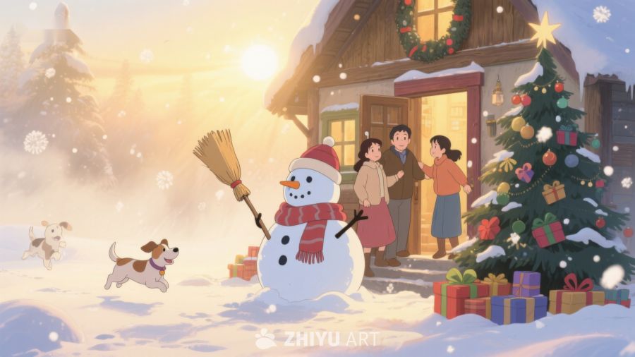 雪人与家人共度温馨圣诞 350