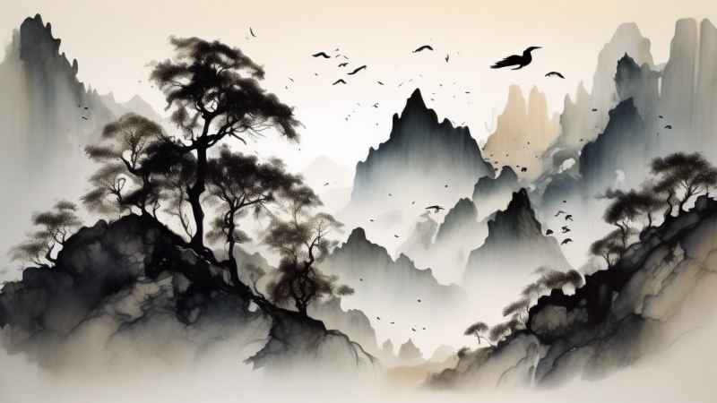 古风山水画唯美背景图 22