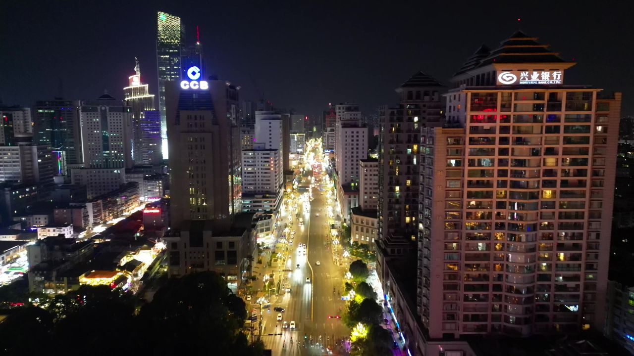  航拍云南昆明城市交通大道夜景 
