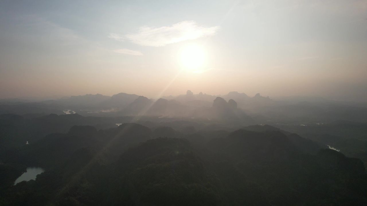 广东韶关丹霞山5A景区日出日落晚霞航拍 