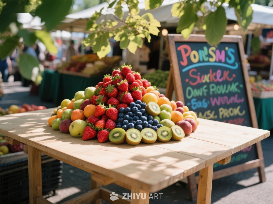 新鲜水果堆叠展示于户外市场 616