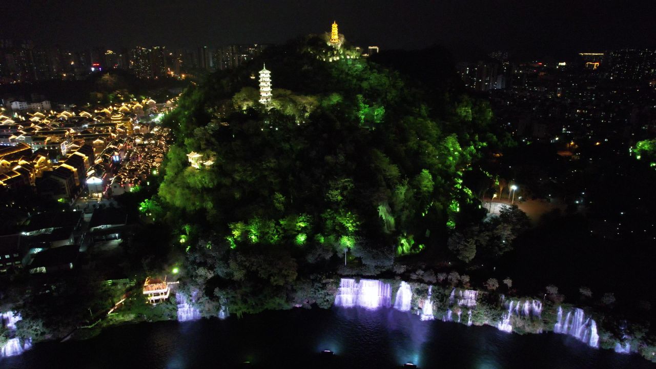 柳州盘龙公园瀑布航拍
