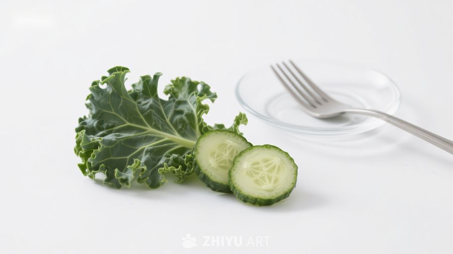 新鲜蔬菜与餐具的简洁组合