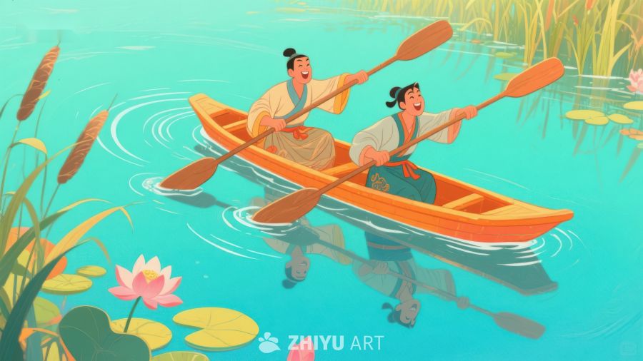两人划船游湖 230