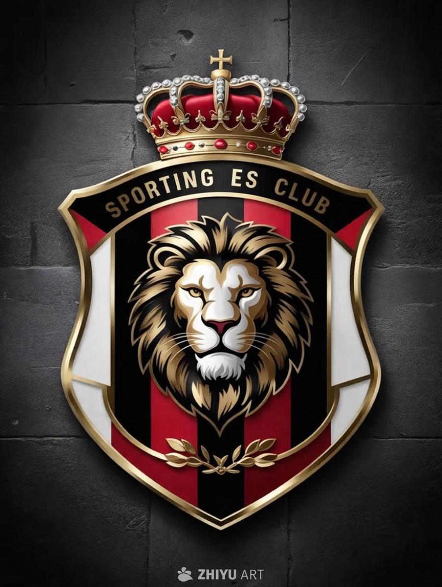 黑色背景上，一个足球队队徽，名为SPORTING 