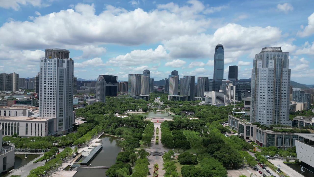 航拍台州城市风光地标建筑