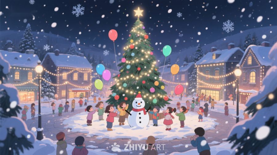 雪夜小镇欢聚圣诞树下 448