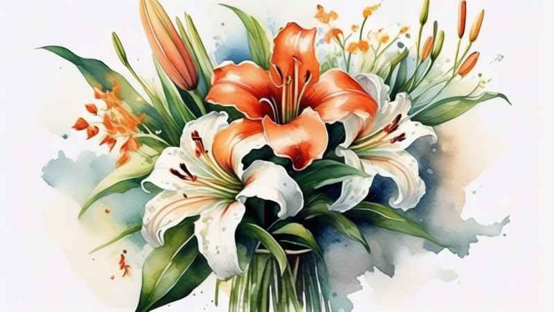百合捧花插画平涂 7