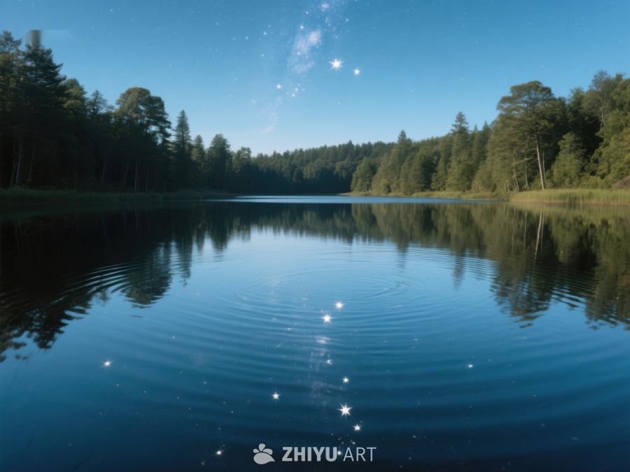宁静湖面映星空，森林环绕夜景美 52