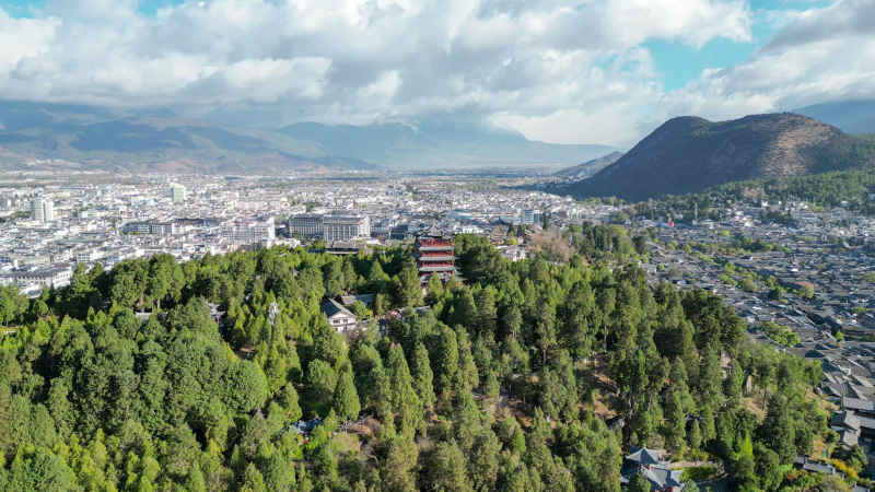 航拍 云南 丽江古城 狮子山景区