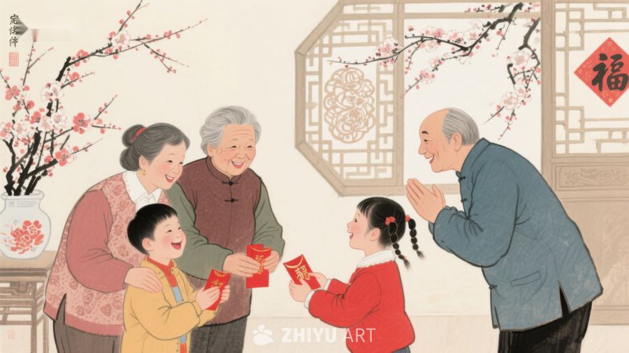 春节家庭红包祝福场景 97