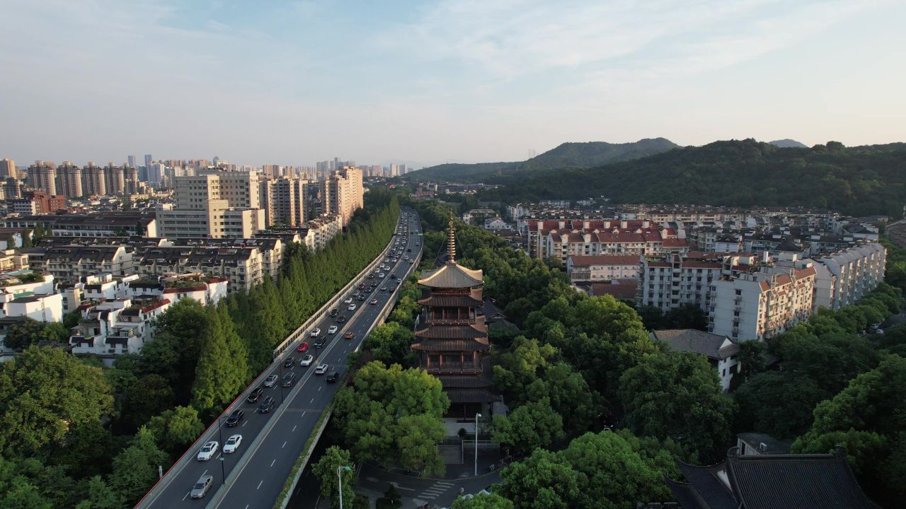 浙江杭州城市风光地标建筑航拍