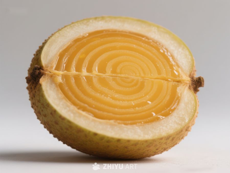 切开的水果，展示独特螺旋纹理 385