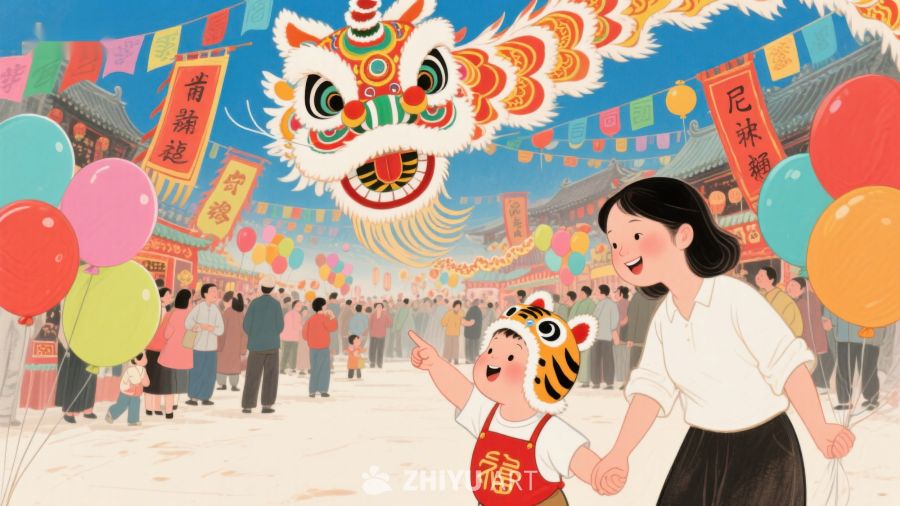 欢庆节日，母子共赏舞龙表演 408