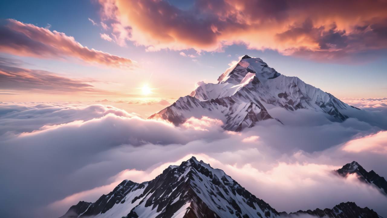 珠穆朗玛峰喜马拉雅山脉航拍日出日落云海延时 36