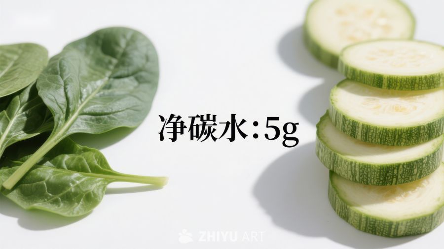 新鲜菠菜与切片黄瓜展示