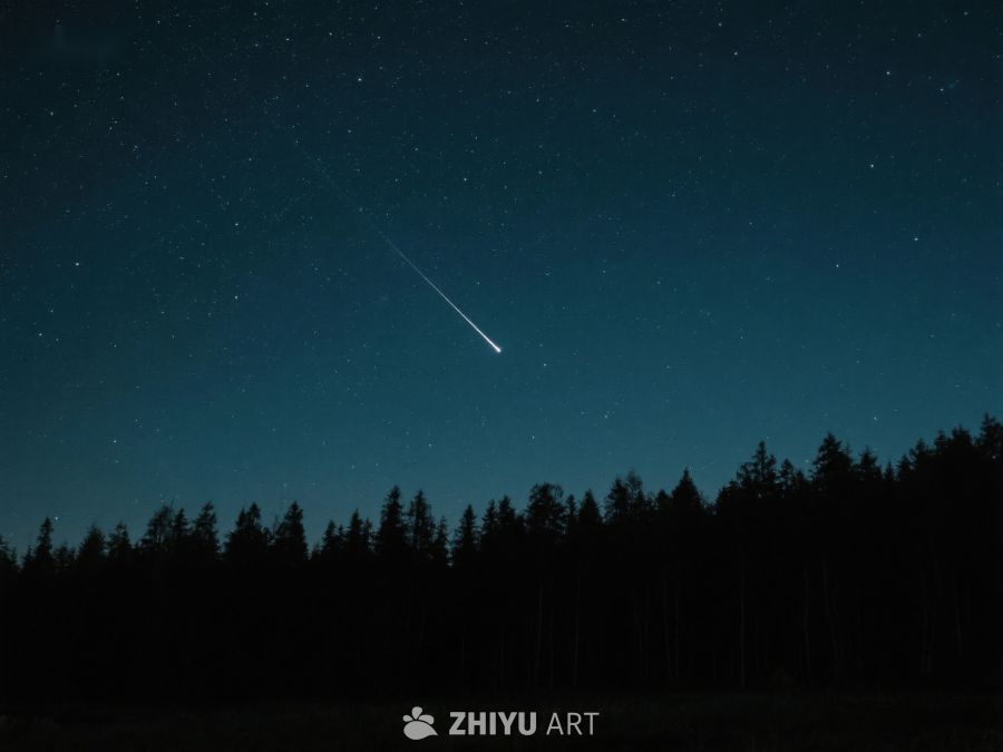 夜空流星划过森林剪影 272