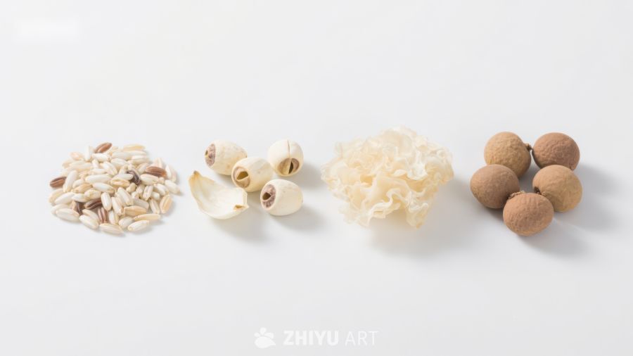 多种传统食材的排列展示