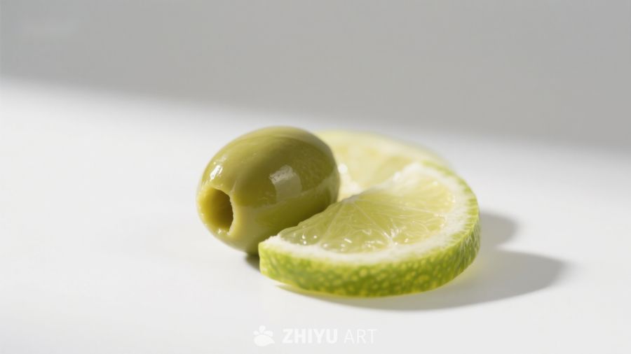 青橄榄与柠檬片的静物组合 393