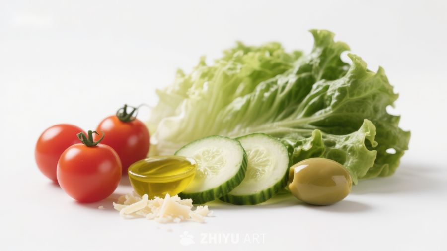 新鲜蔬菜与橄榄油食材组合