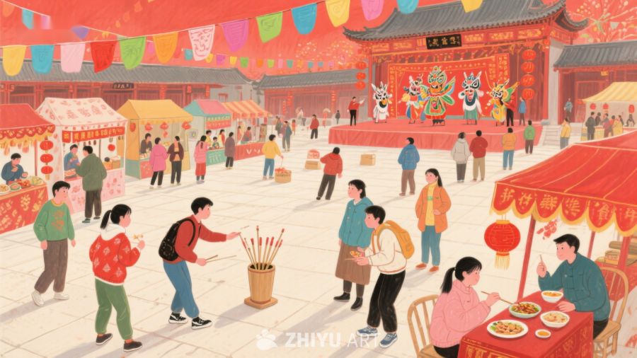 热闹的春节庙会场景 786