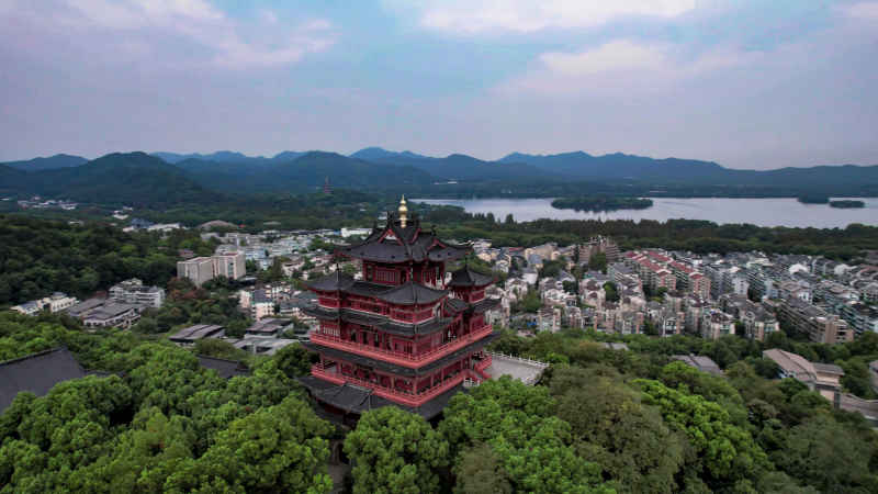 浙江杭州城市风光航拍摄影图 