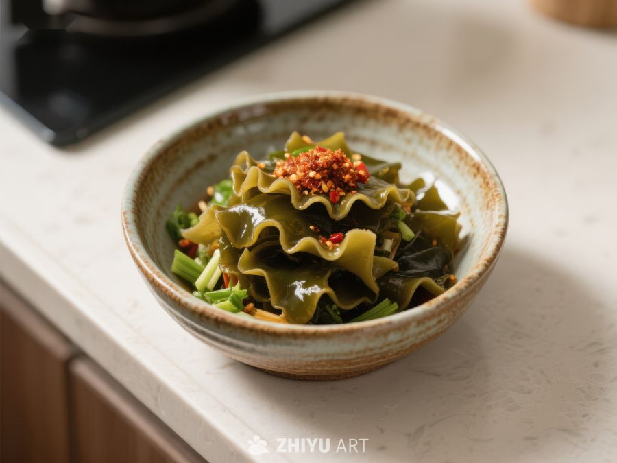 海带拌菜置于陶瓷碗中 191