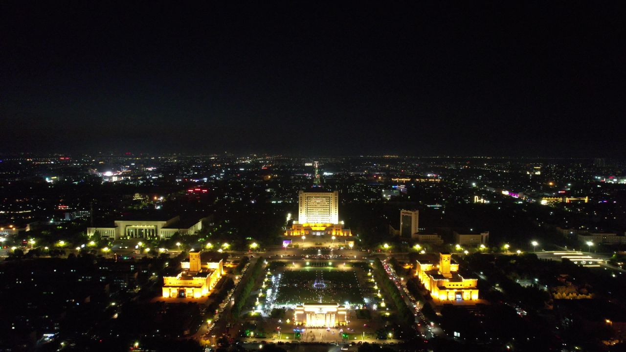  山东东营城市夜景灯光交通航拍