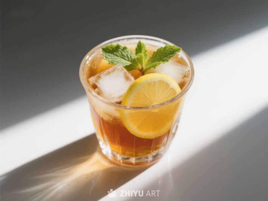 冰爽柠檬茶，清新薄荷点缀