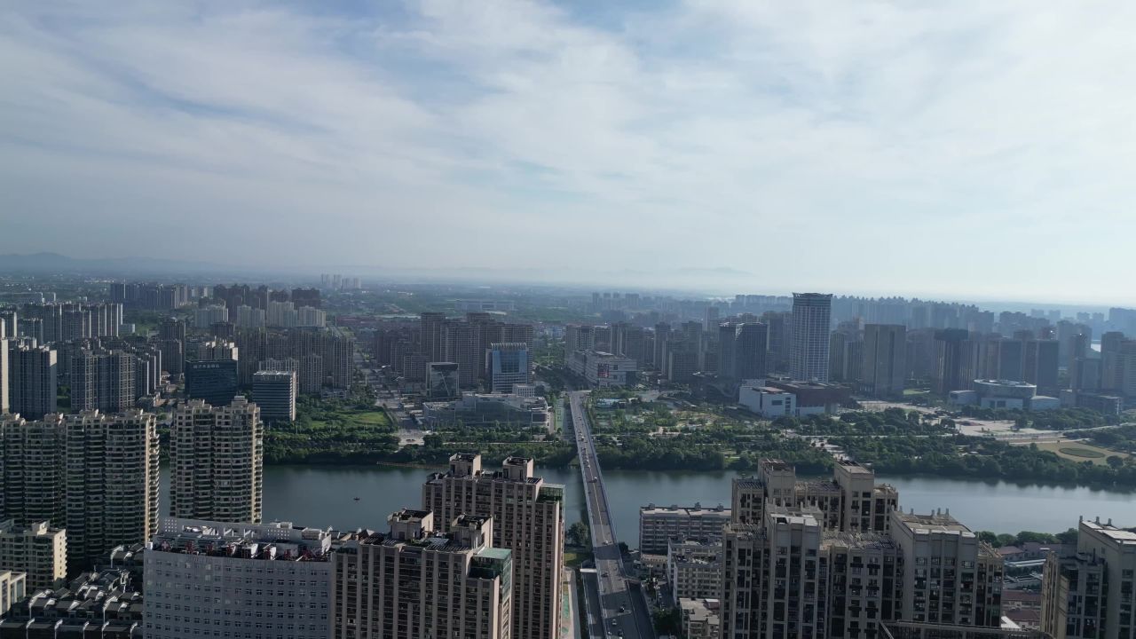 航拍江西鹰潭大桥信江