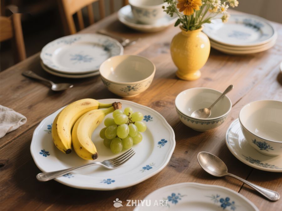 温馨早餐桌上的水果与餐具 578