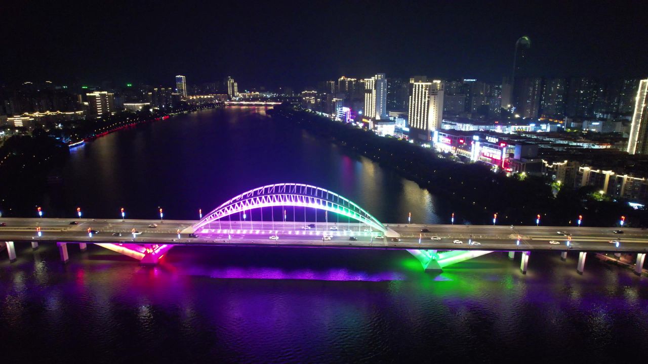 江西赣州章水两岸夜景灯光航拍
