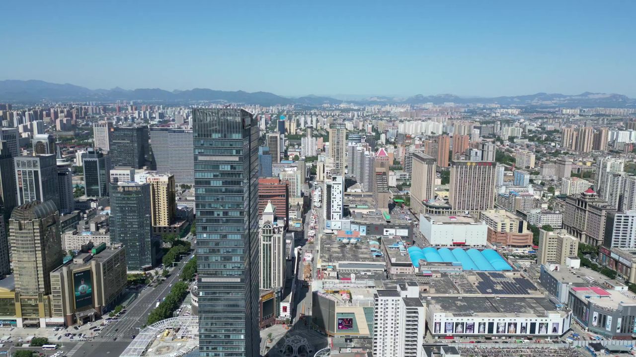 航拍河北石家庄湾里庙步行街