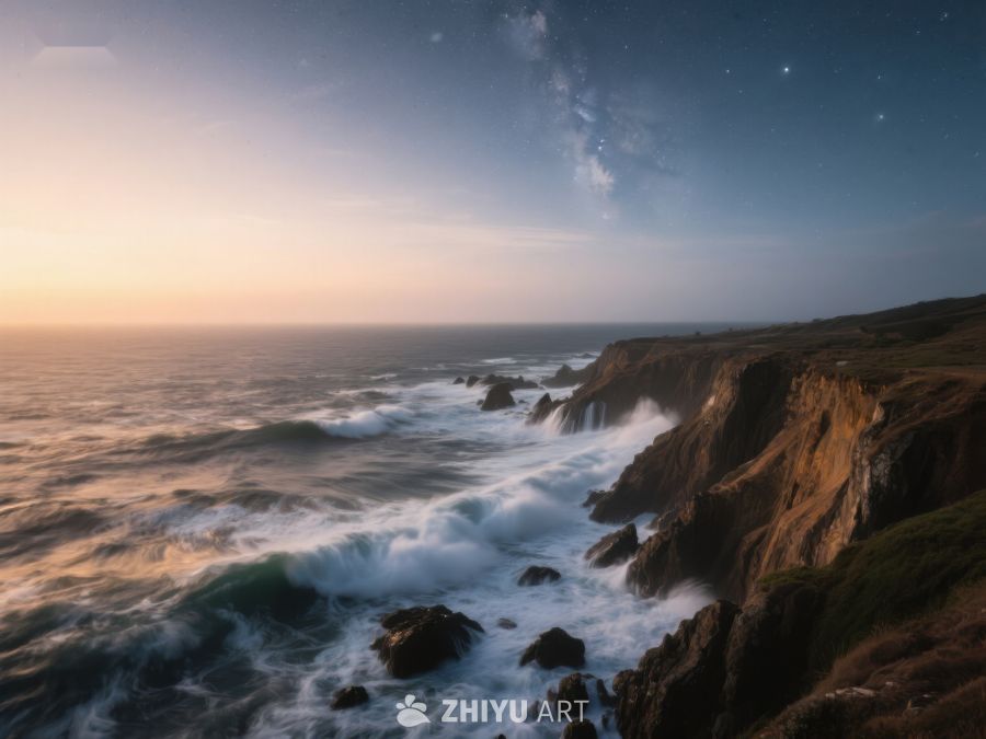 夜幕下的海岸线与银河 486