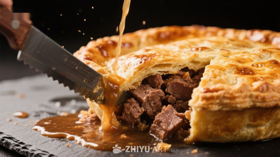 刀切肉馅饼，酱汁四溢