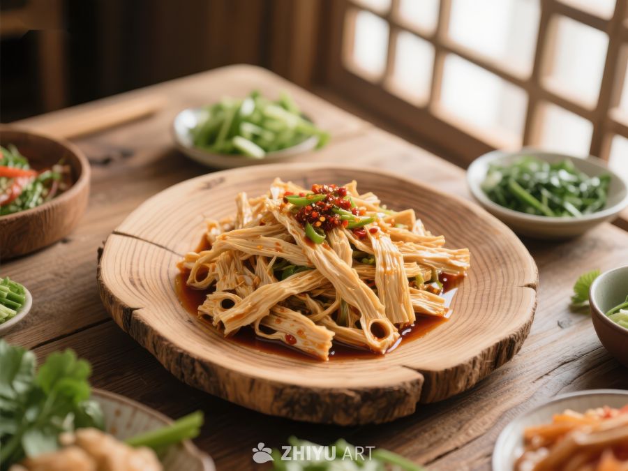 木质盘上的美味凉拌菜 1054