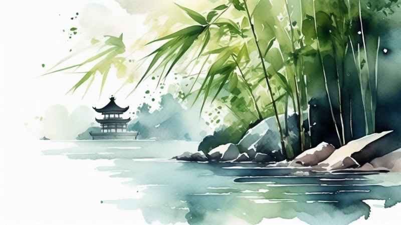 绿竹水墨插画背景图 50