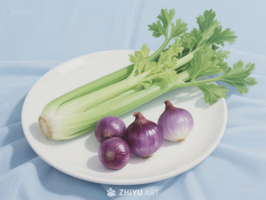 芹菜与小洋葱的静物组合 131