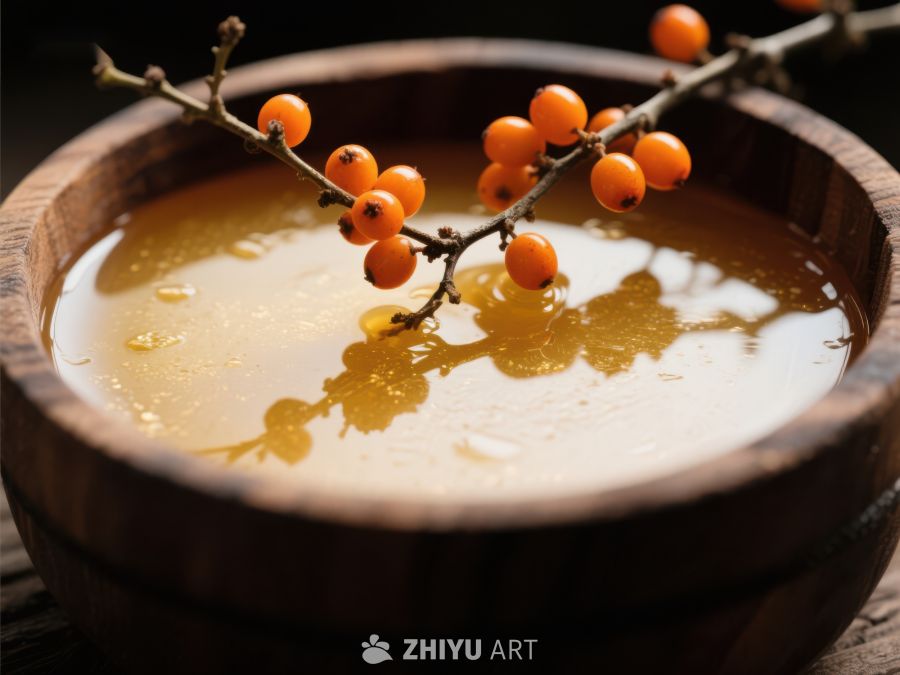 木碗中的蜂蜜与橙色浆果 341