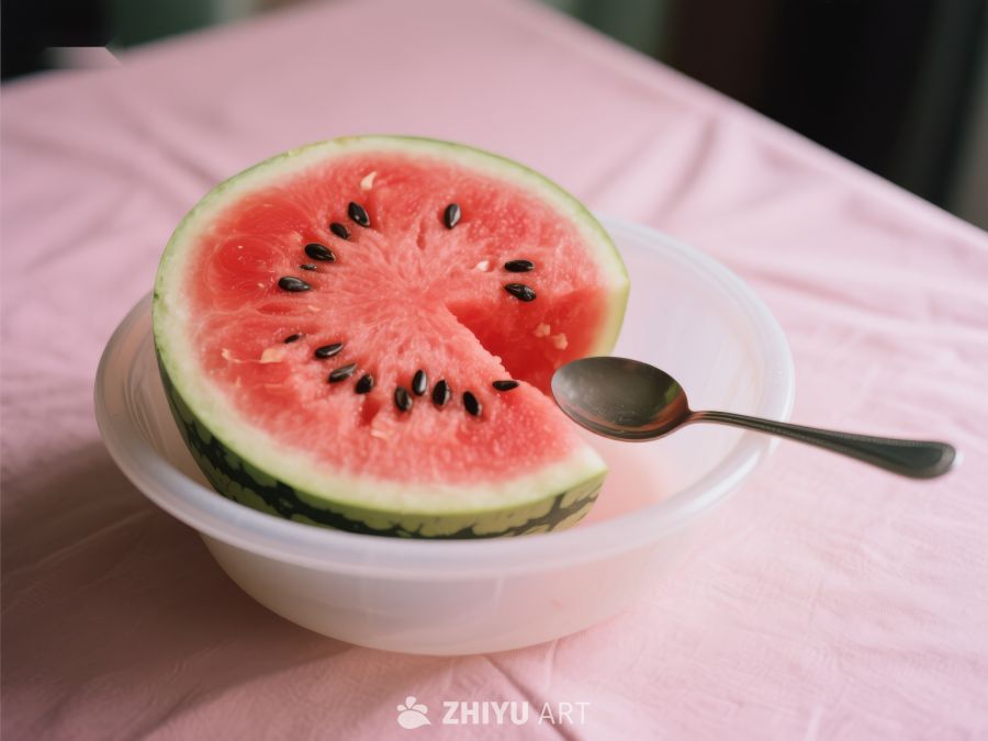 切开的西瓜置于白色碗中 413