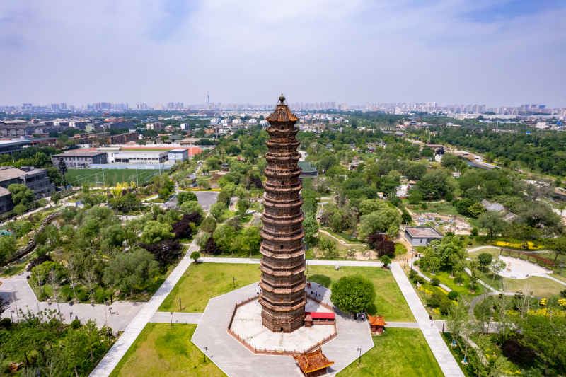 河南开封城市风光地标建筑旅游景区航拍图 