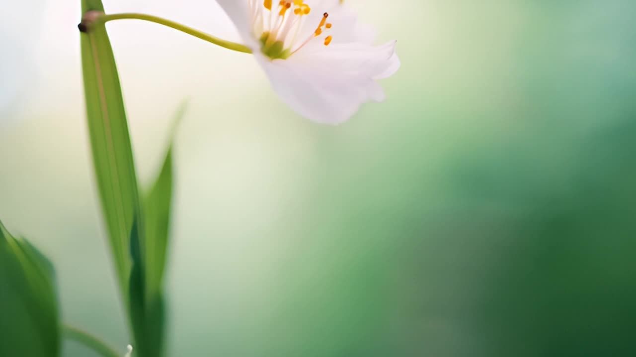 一朵精致的花朵从植物上落下。花瓣优雅地飘落到地面。