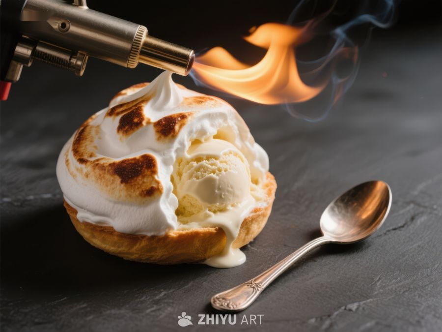 火焰烘焙甜品，奶油冰淇淋与酥皮结合