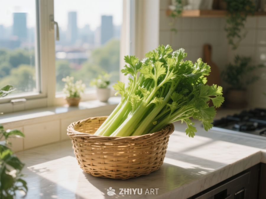 窗边篮子里的新鲜芹菜 142