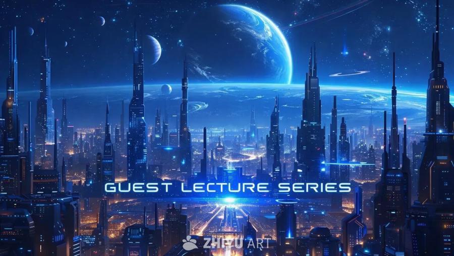 一个深蓝色调的未来主义星际城市，高耸而明亮的建筑林